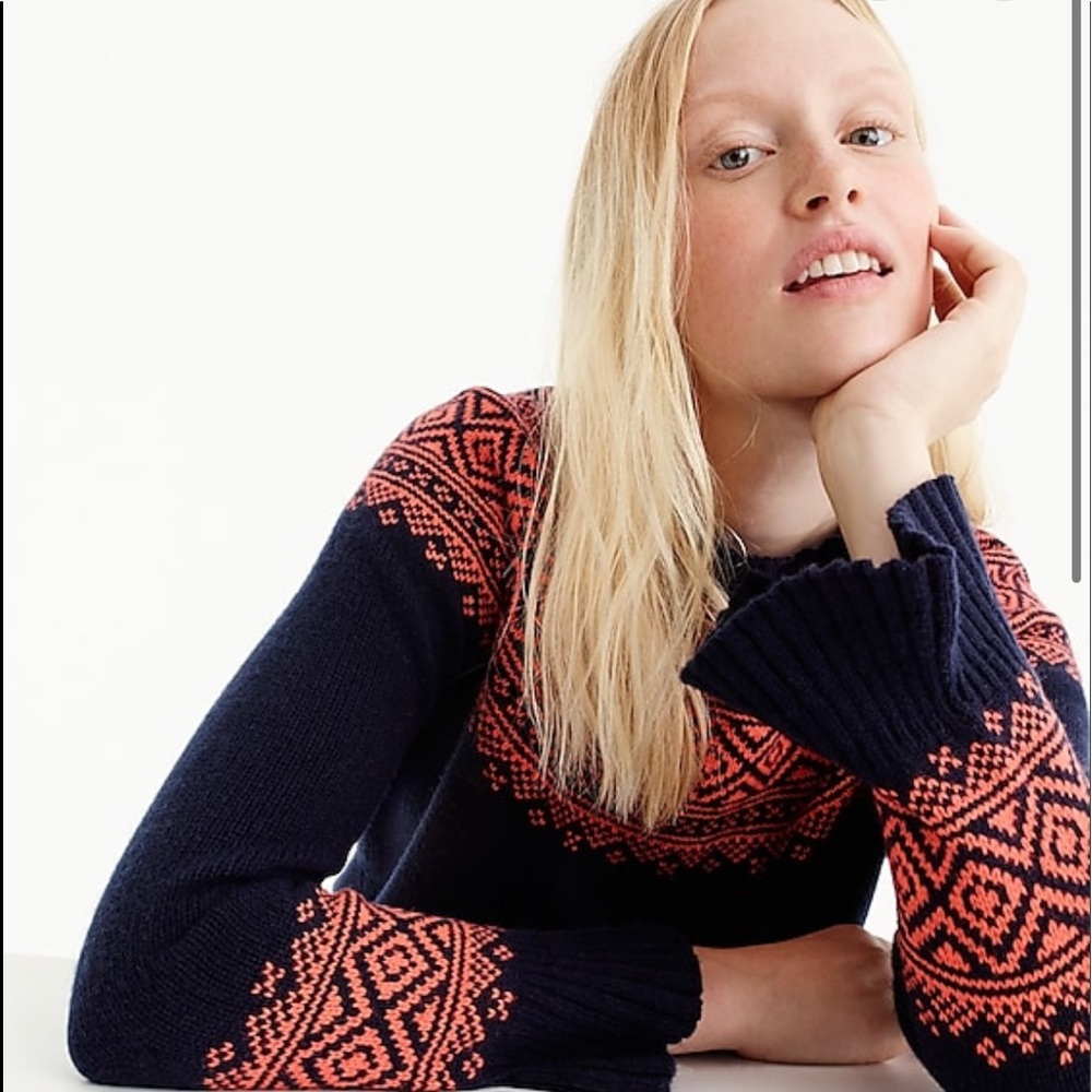 J. Crew Fair Isle Ruffle Sleeve Sweater